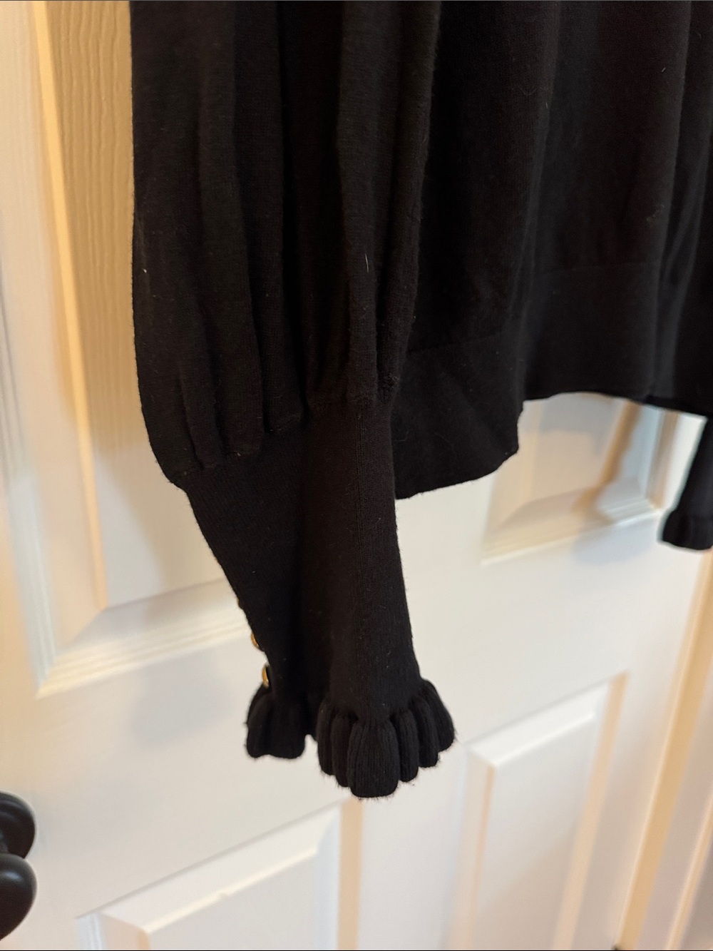 Lauren Ralph Lauren Black V-Neck Ruffle Cuff Sweater - Picture 3 of 8